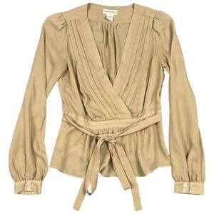 Banana Republic Wrap Style Beige Blouse with Tie Waist Officewear Work Top - XS